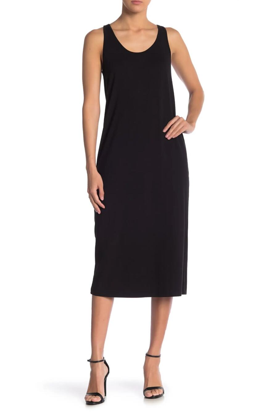 PHILOSOPHY Women's Sleeveless Scoop Neck Midi Dress Medium Black Stretch NWT